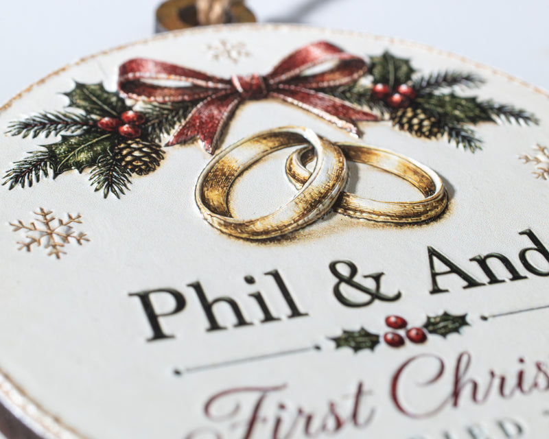 Personalized First Christmas Married Ornament – 3D Textured Design