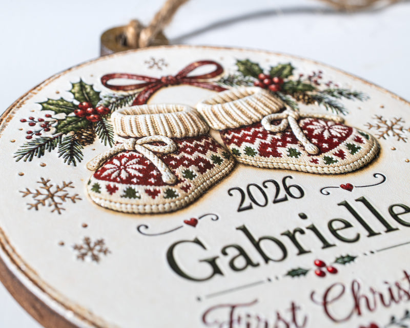 Personalized Baby's First Christmas Ornament – 3D Textured Design