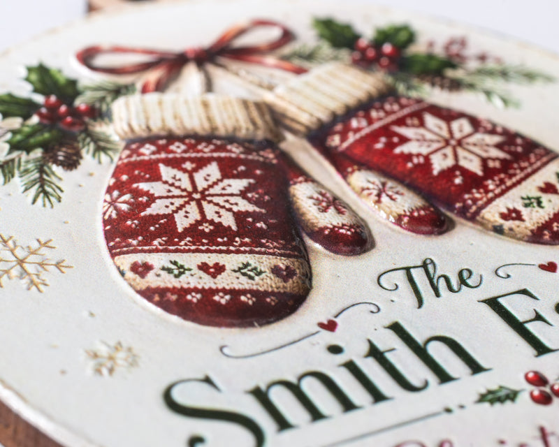 Personalized Mitten Family Ornament – 3D Textured Design