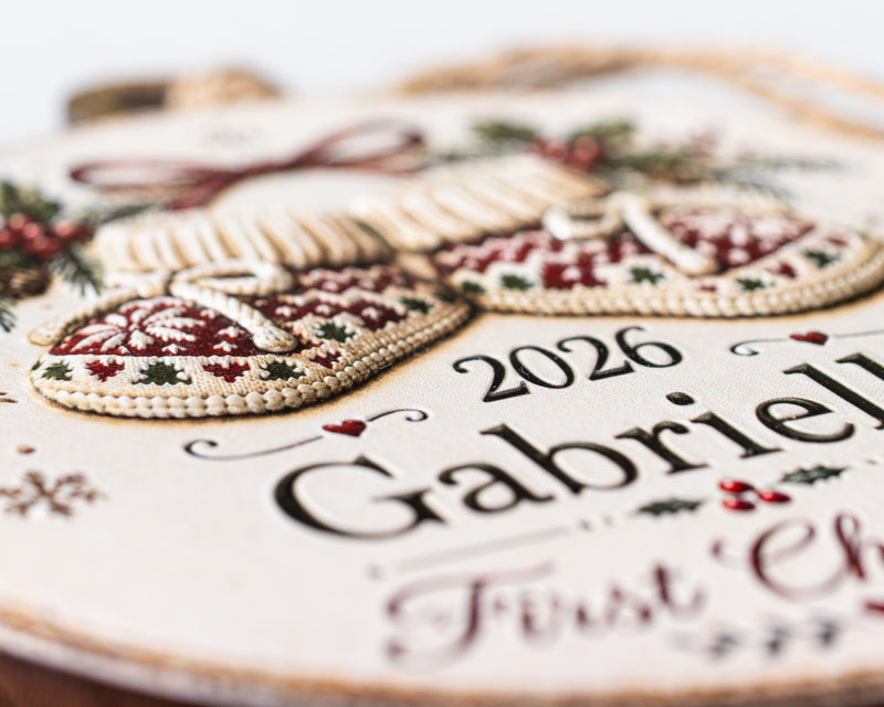 Personalized Baby's First Christmas Ornament – 3D Textured Design