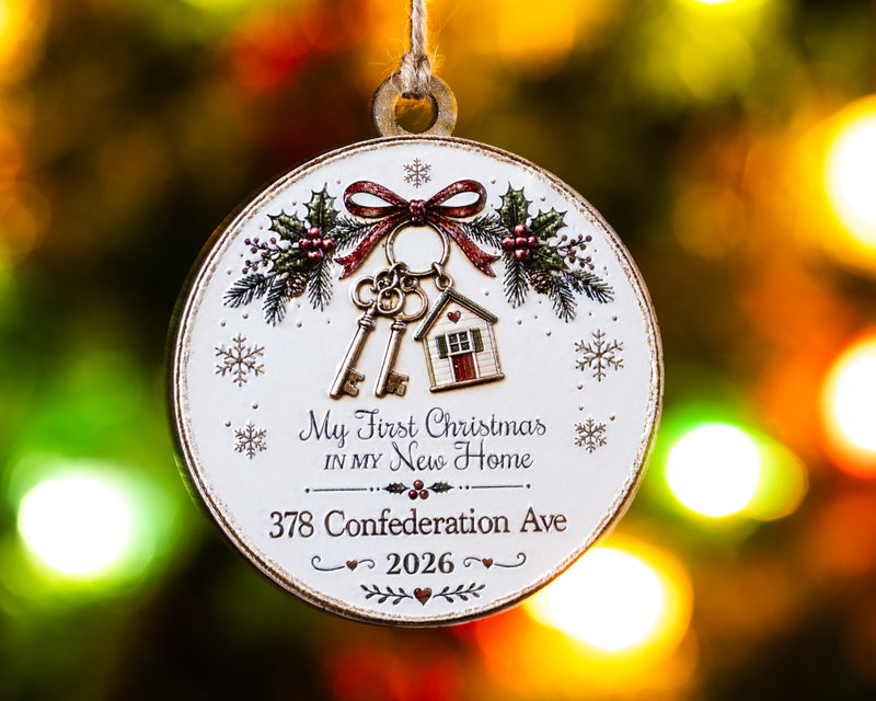 Personalized First Christmas in our New Home Ornament – 3D Textured Design