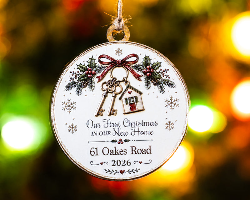 Personalized First Christmas in our New Home Ornament – 3D Textured Design