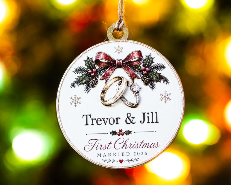 Personalized First Christmas Married Ornament – 3D Textured Design