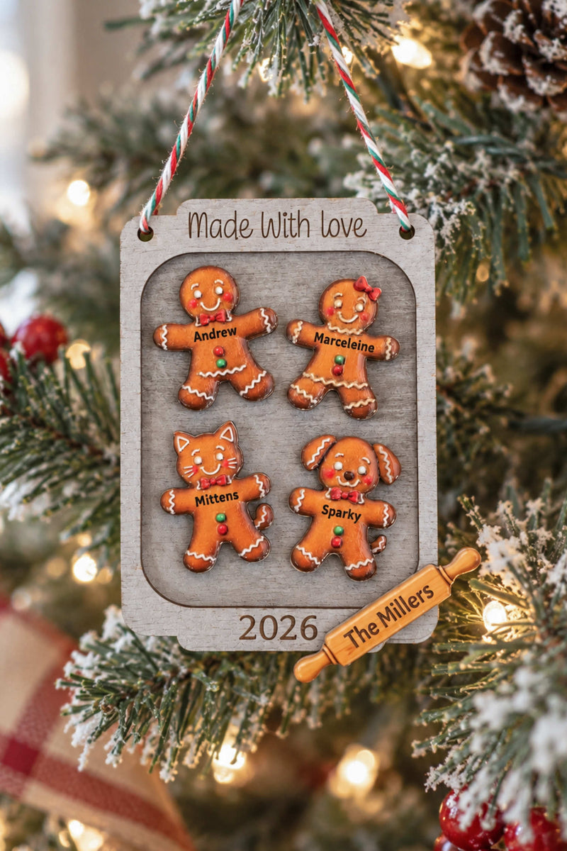 Gingerbread Tray Family Cookie Christmas Ornament