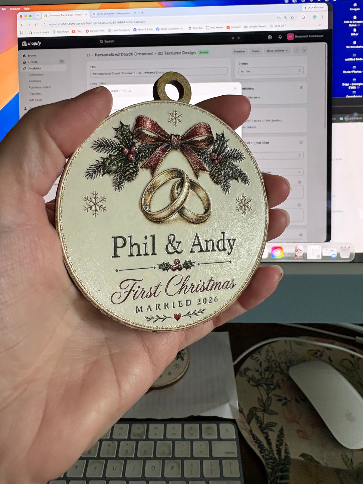 Personalized First Christmas Married Ornament – 3D Textured Design