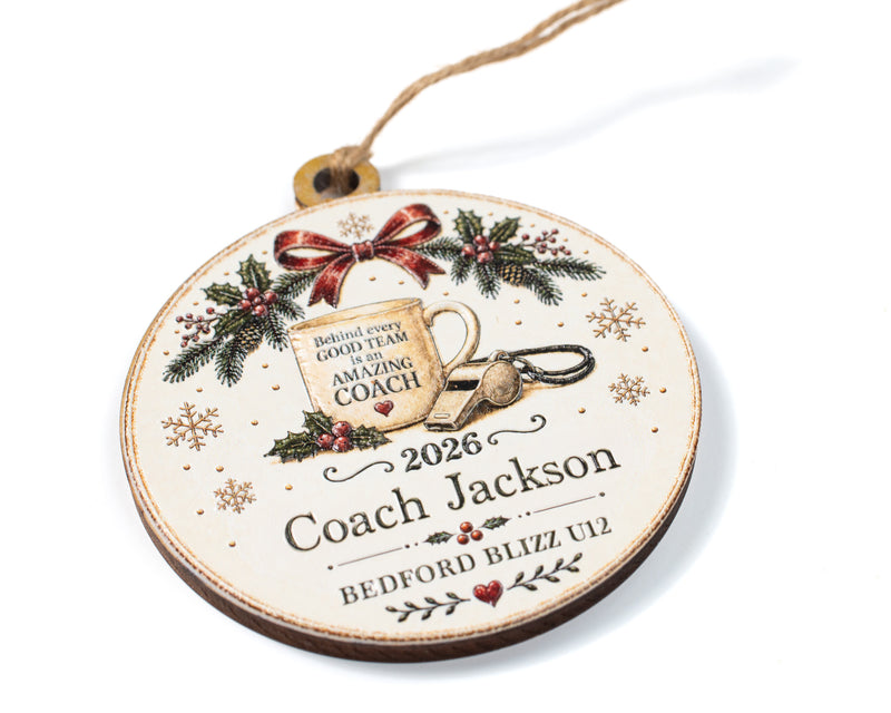 Personalized Coach Ornament – 3D Textured Design