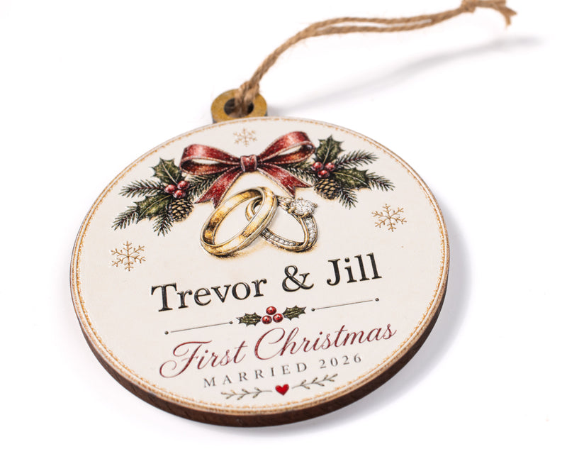 Personalized First Christmas Married Ornament – 3D Textured Design