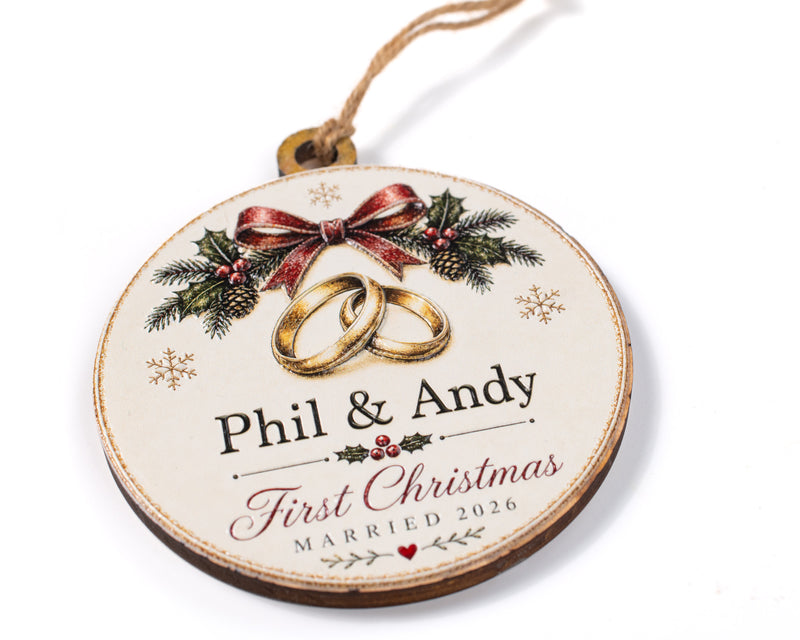 Personalized First Christmas Married Ornament – 3D Textured Design