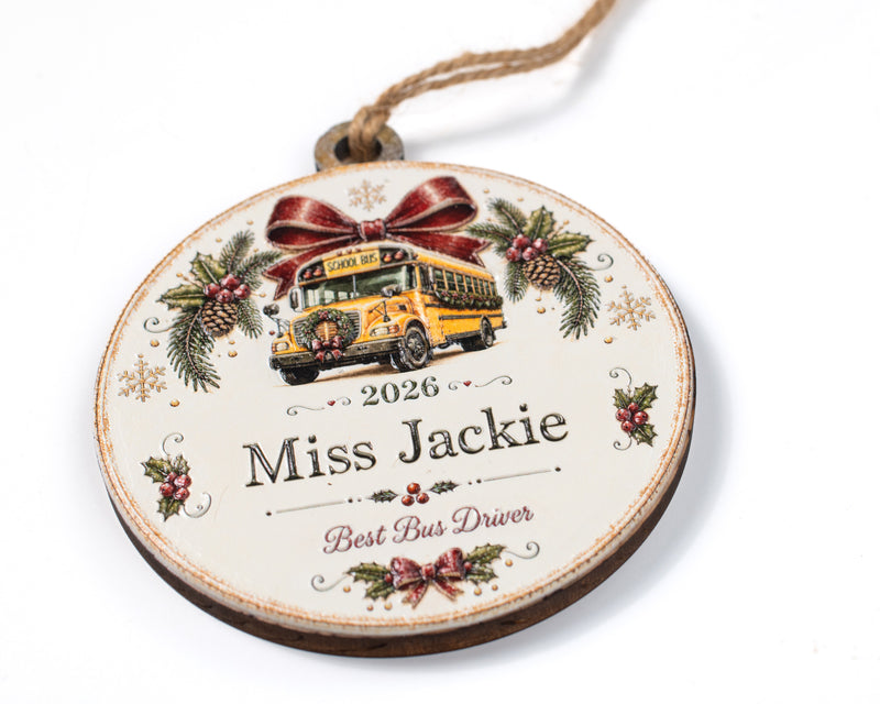 Personalized Bus Driver Ornament – 3D Textured Design