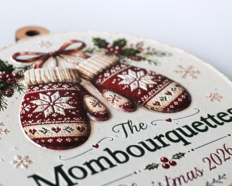 Personalized Mitten Family Ornament – 3D Textured Design