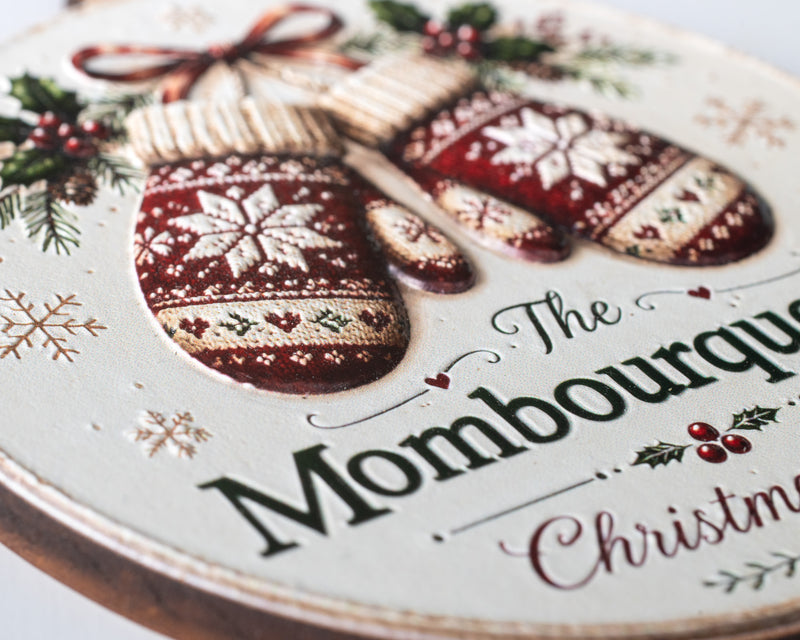 Personalized Mitten Family Ornament – 3D Textured Design