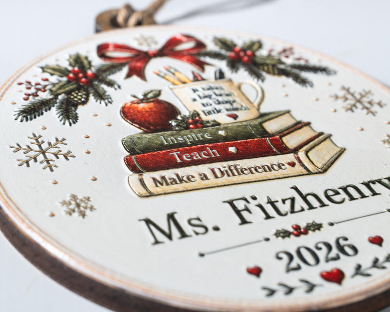 Personalized Teacher Ornament – 3D Textured Design