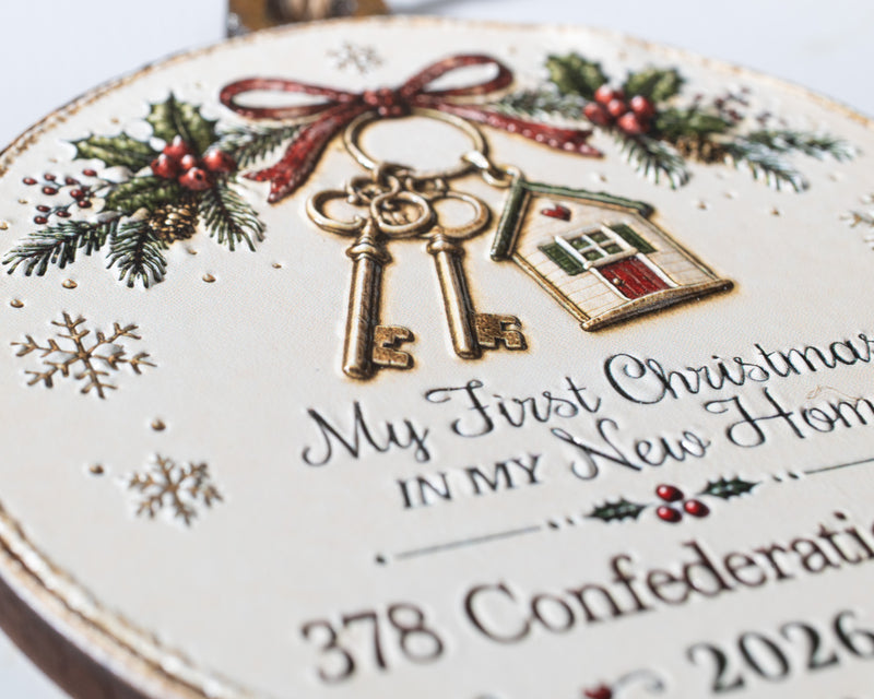 Personalized First Christmas in our New Home Ornament – 3D Textured Design