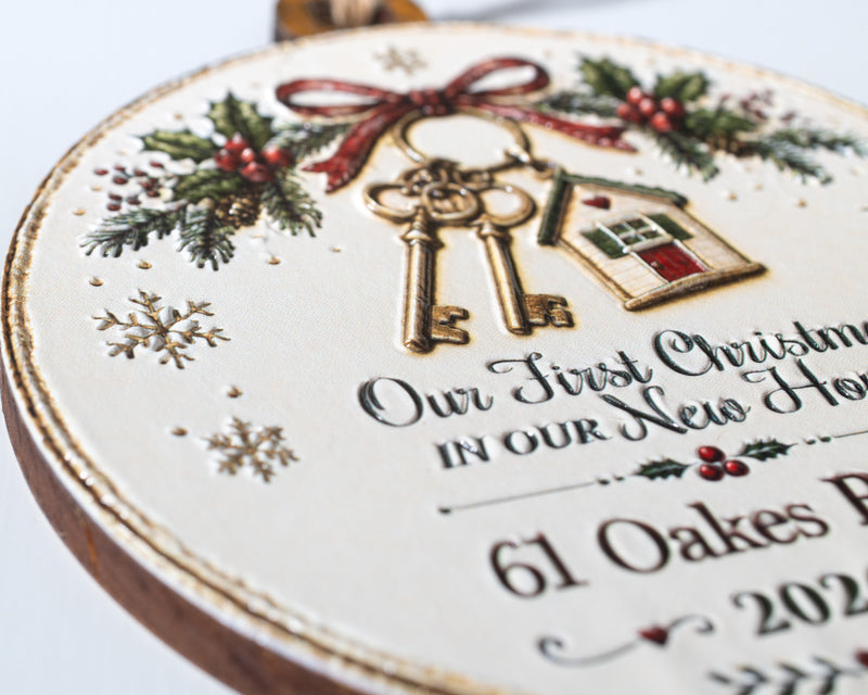 Personalized First Christmas in our New Home Ornament – 3D Textured Design