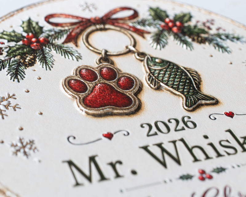 Personalized Cat's First Christmas Ornament – 3D Textured Design