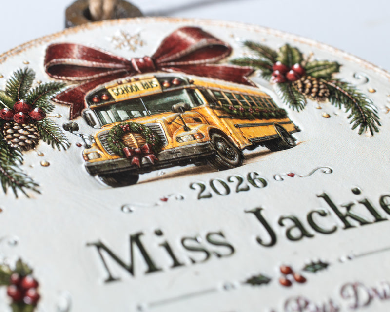 Personalized Bus Driver Ornament – 3D Textured Design
