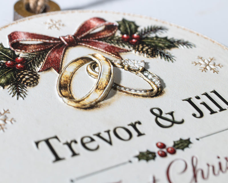 Personalized First Christmas Married Ornament – 3D Textured Design