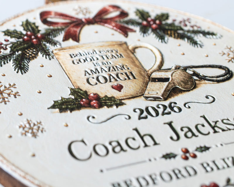 Personalized Coach Ornament – 3D Textured Design