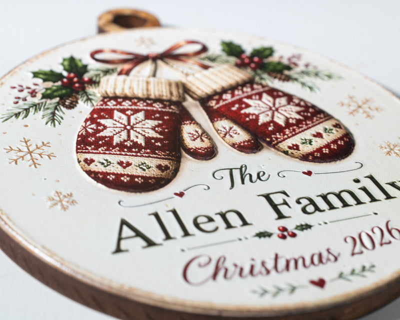 Personalized Mitten Family Ornament – 3D Textured Design