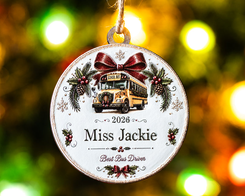 Personalized Bus Driver Ornament – 3D Textured Design