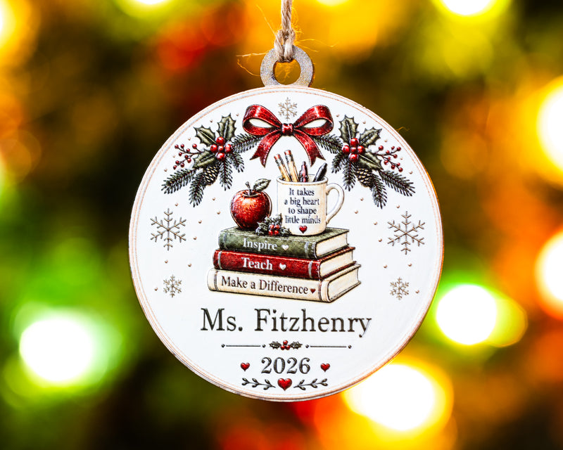 Personalized Teacher Ornament – 3D Textured Design