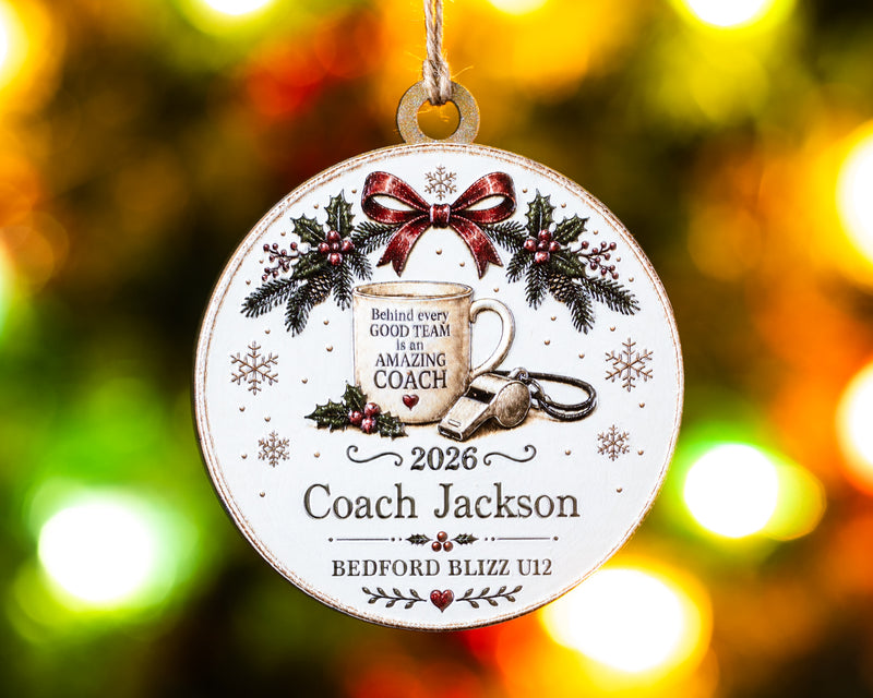 Personalized Coach Ornament – 3D Textured Design
