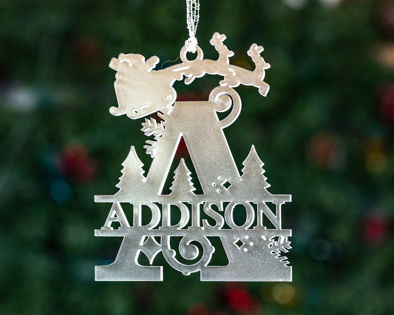 Frosted Acrylic Christmas Split Monogram Ornament