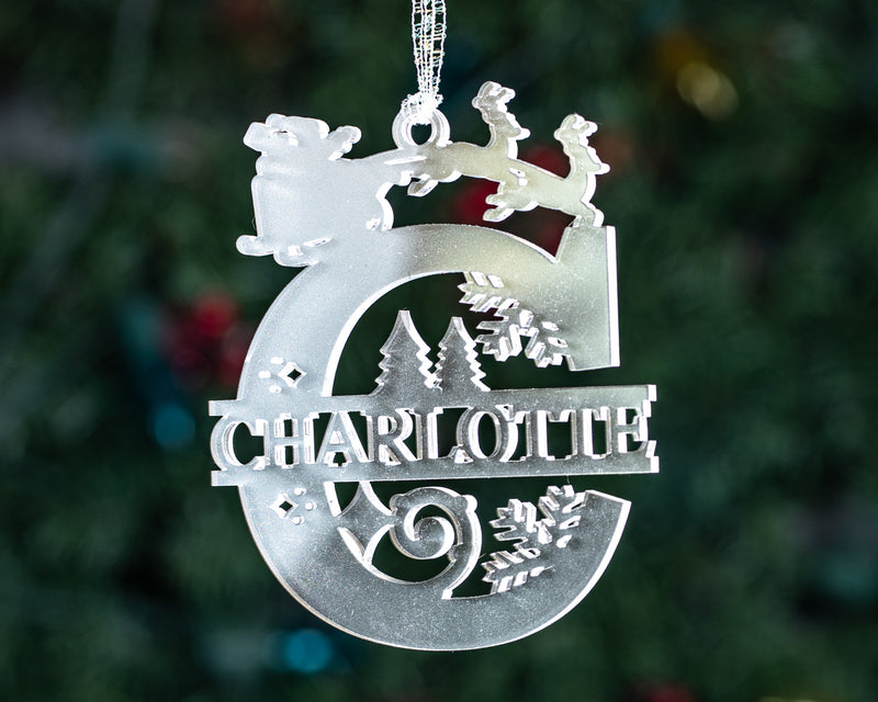 Frosted Acrylic Christmas Split Monogram Ornament