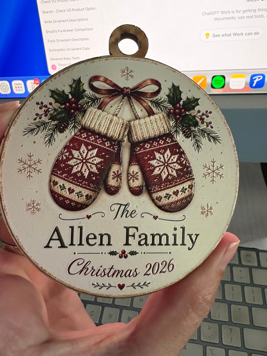 Personalized Mitten Family Ornament – 3D Textured Design
