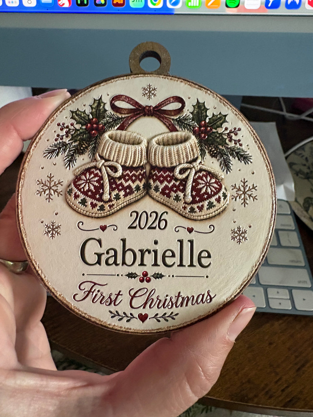 Personalized Baby's First Christmas Ornament – 3D Textured Design