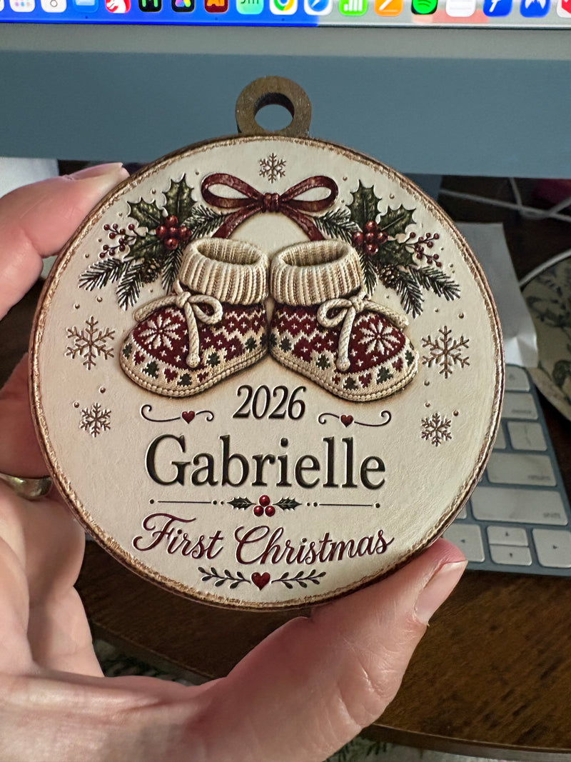 Personalized Baby's First Christmas Ornament – 3D Textured Design