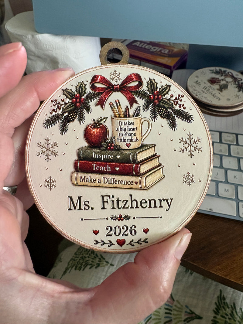 Personalized Teacher Ornament – 3D Textured Design
