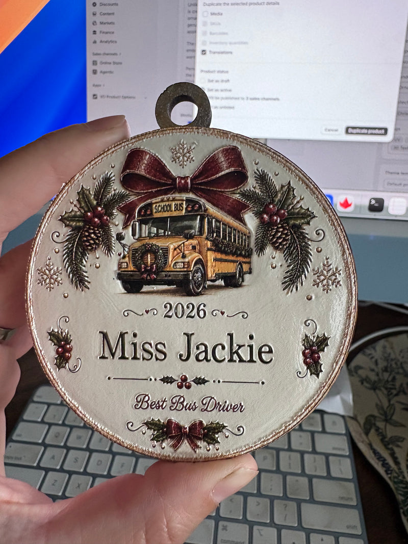 Personalized Bus Driver Ornament – 3D Textured Design