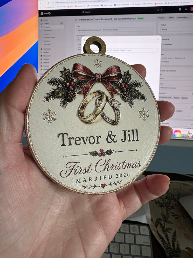 Personalized First Christmas Married Ornament – 3D Textured Design