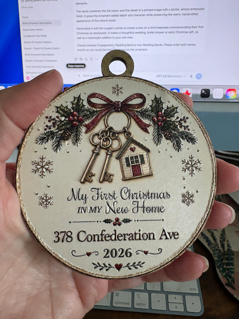 Personalized First Christmas in our New Home Ornament – 3D Textured Design
